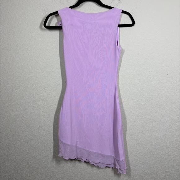 Princess Polly Size 2 Lorello Mini Sheath Dress Purple Asymmetric Flower Trim - Picture 3 of 10